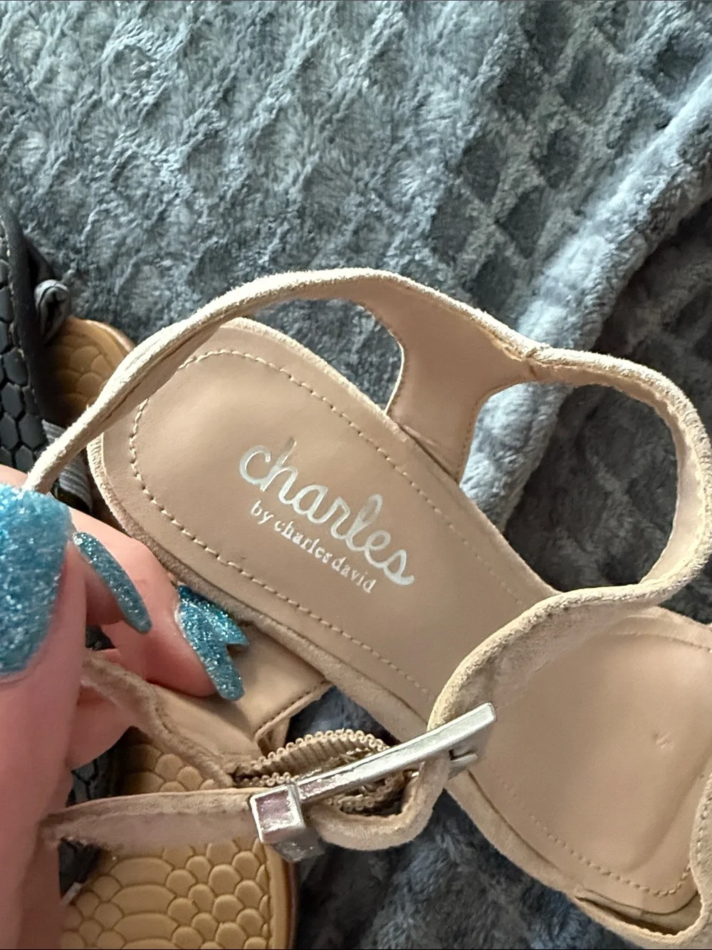 Charles By Charles David Tan Suede Cork Wedge Sandals